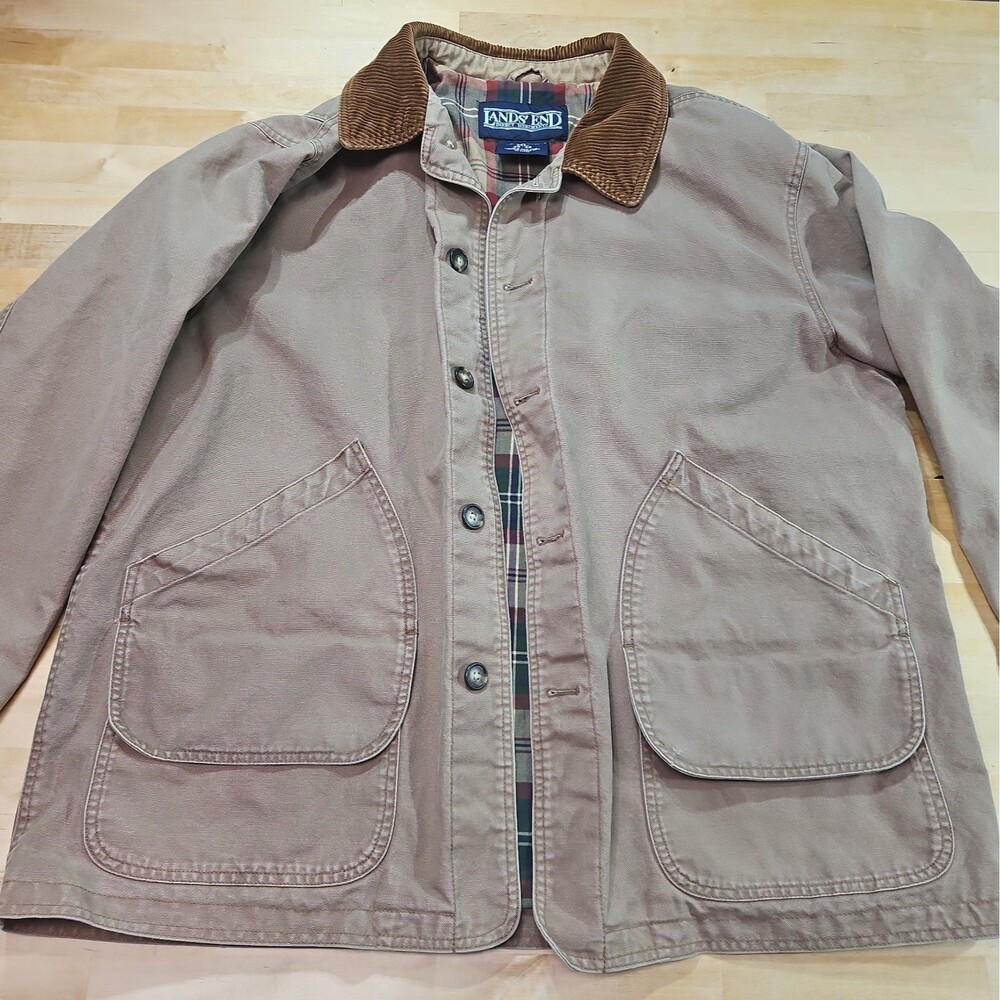 Vintage Lands End Chore Jacket Mens XL Brown Canvas Barn Field